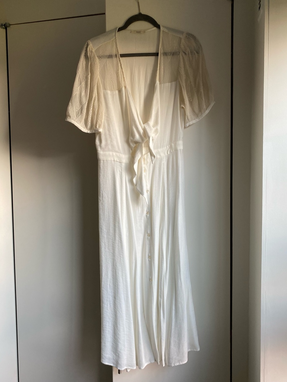 Sessun Meline Tie Front Midi Dress, Cream - Picture 2 of 7
